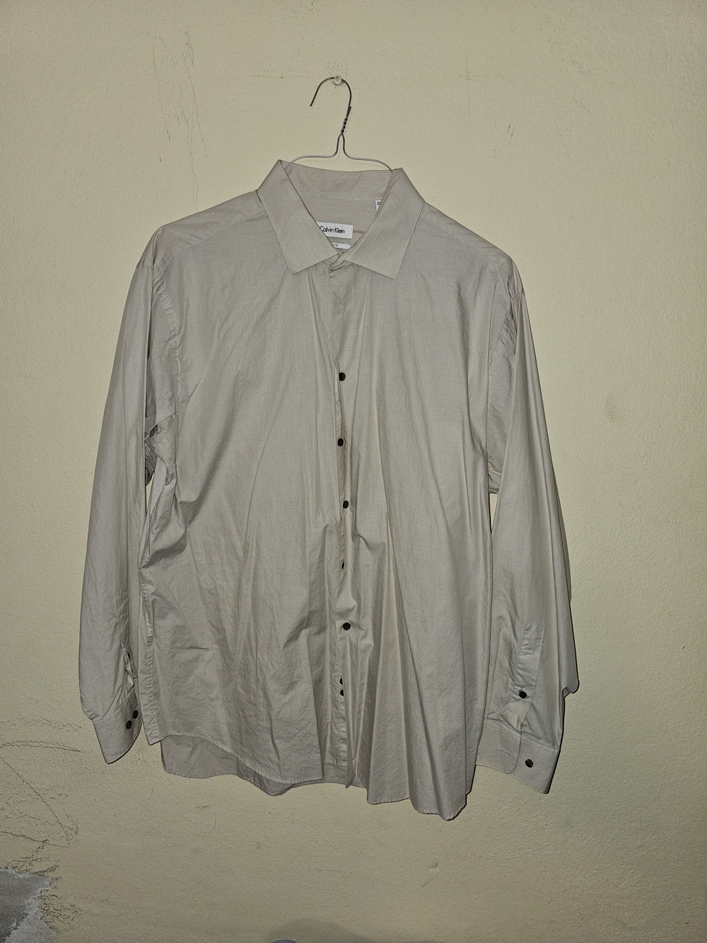 Calvin Klein Regular Fit Beige Dress Shirt Men's 17.5 34/35 Long Sleeve